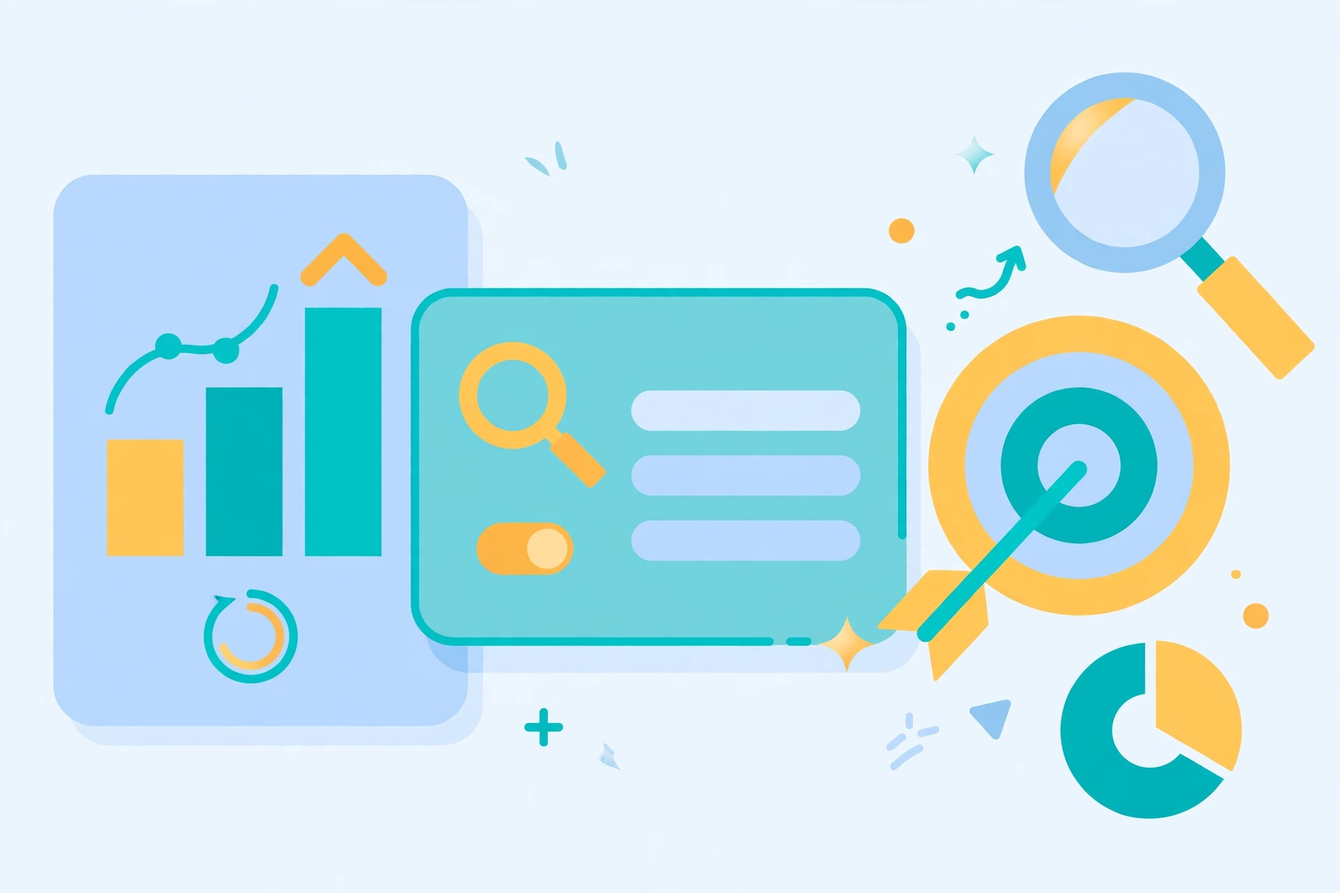 Google Ads dashboard, target and search illustration